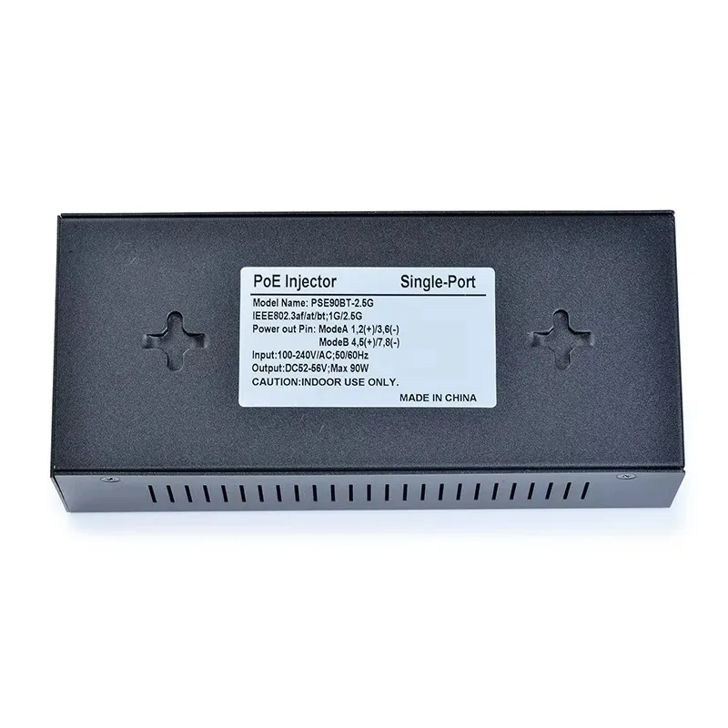 

Активный PoE-инжектор PSE90BT-2.5G, однопортовый, 90 Вт, 2.5 Гбит/с, PoE++ IEEE802.3af/at/bt, 54-57 В постоянного тока, передача на 100 м, полная поддержка