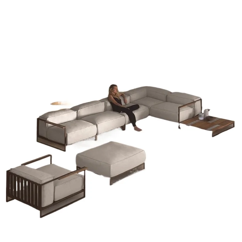 Nordic outdoor sofa courtyard villa garden project model room aluminum alloy stainless steel teak making furniture