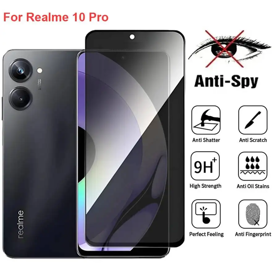 

Oppo Realme 10 RMX3663 Anti Spy Privacy Tempered Glass Screen Protector Compatible For Realme10 Pro Phone Film