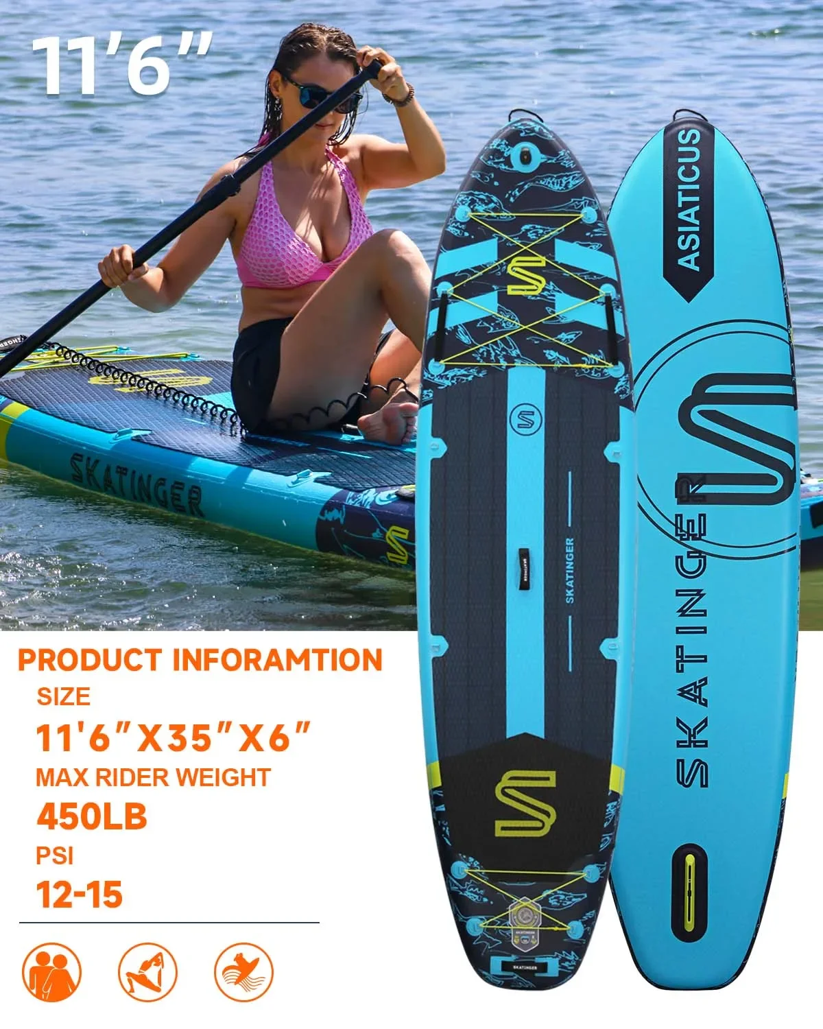 Sup Board 11'6'' Sup Stand Up Paddle Board Surfboard Waterplay Surfing fishing Inflatable Padel Surfboard