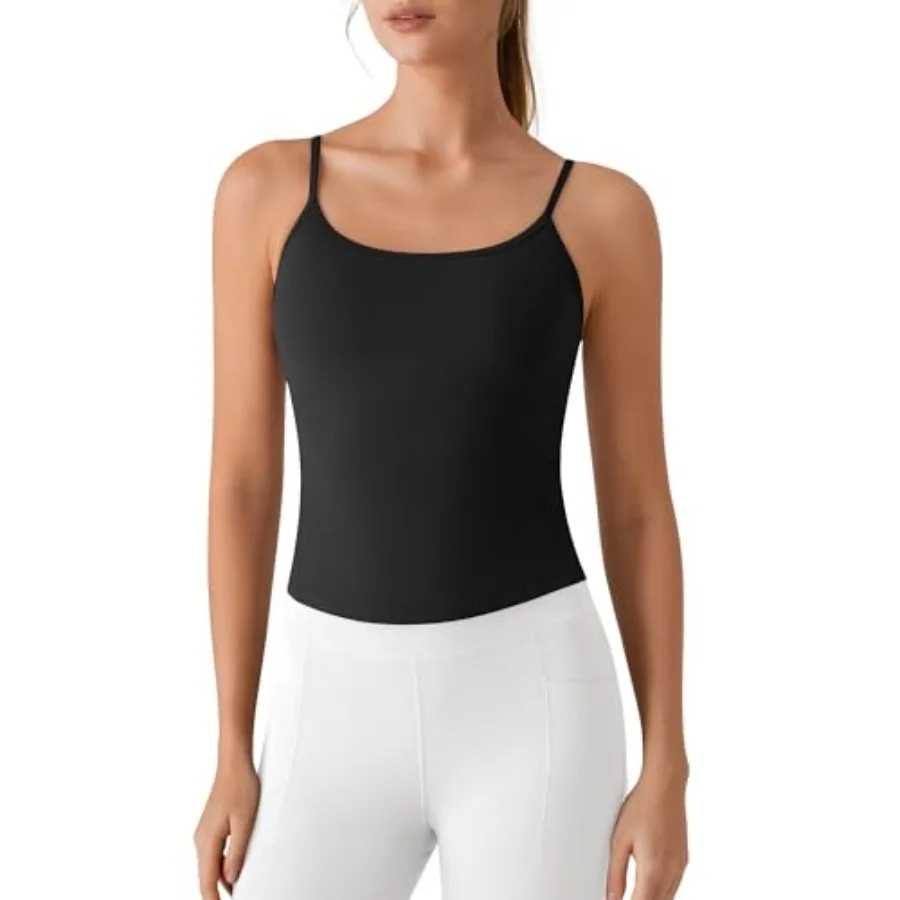 

G4Free BareFeel Built in Bra Camisole Tops Yoga Workout Removable Padded Cami Spaghetti Strap Pilates Tank Top