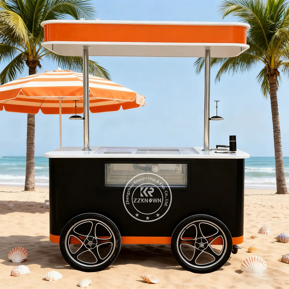

Ice Cream Cart Mobile Food Cart Ice Cream Freezer Cabinet Food Cart Ice Cream Kiosk Food Trolley Cart Outdoor Use