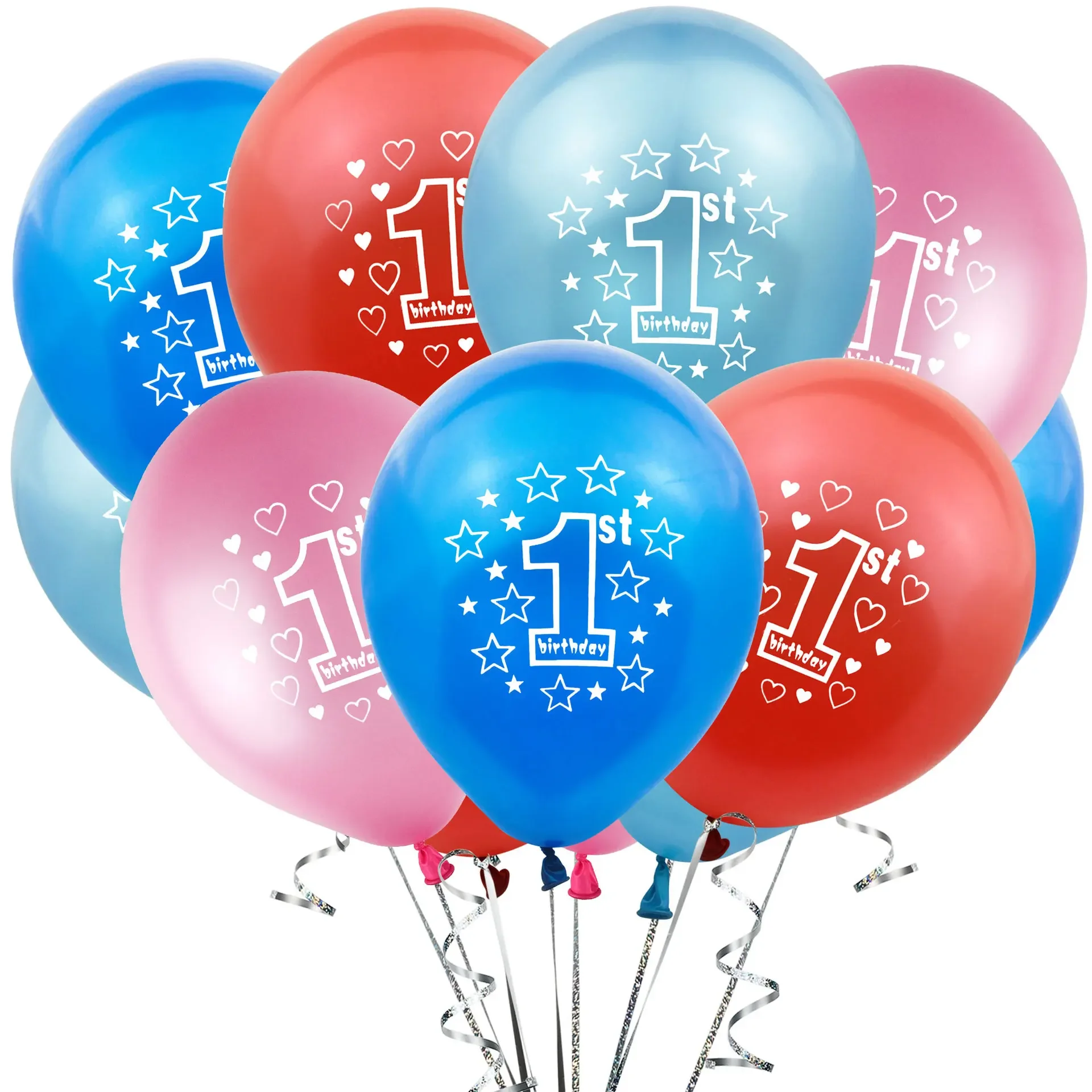 Blue Pink 1 Year 2 Year Old Digital Balloon Boy and Girl First Birthday Baptism Party Decoration