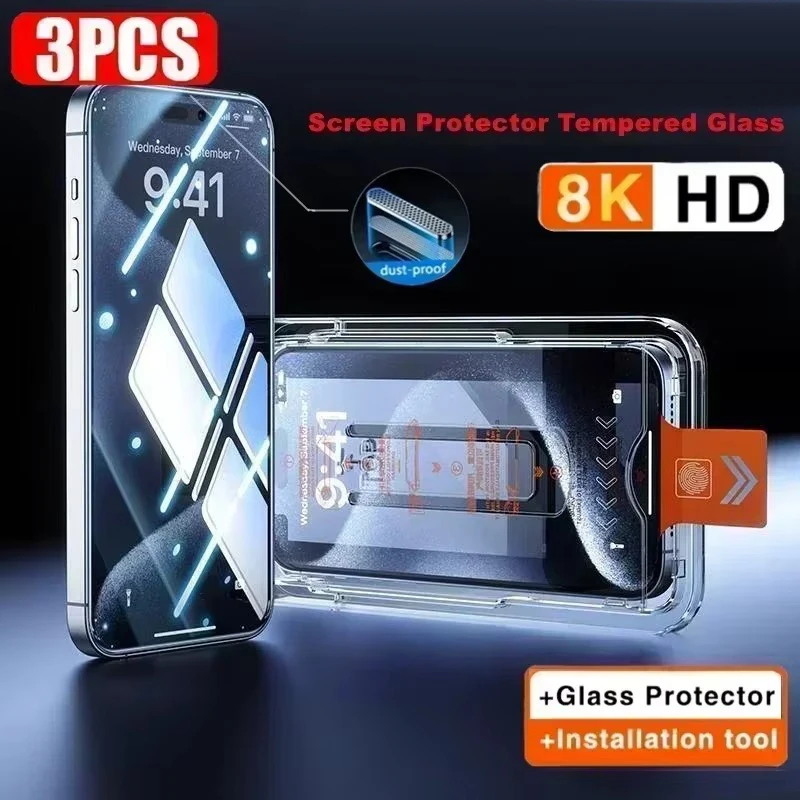 

3PCS Tempered Glass Film for OPPO Reno 15 14 13 12 11 F FS A 10 Pro Plus 5G Screen Protector Add Install Dust Removal Kit