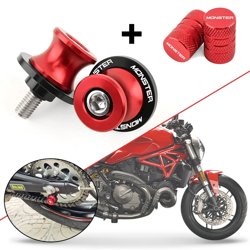 Para DUCATI MONSTER 695 696 937 950 796 797 821 Monster 1200 1200S 1200R S20R Deslizadores de basculante de motocicleta con tornillo de soporte de 6MM