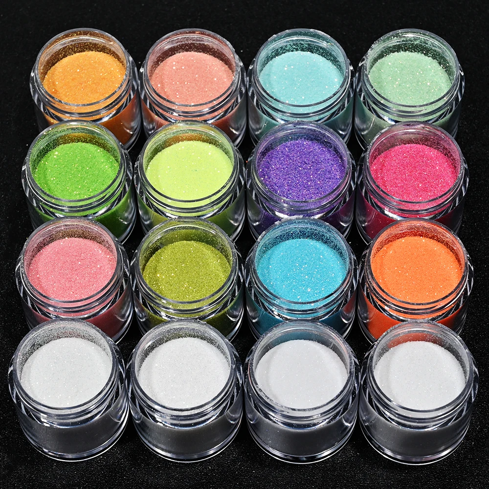 6g Sparkly Holographic Fine Sugar Nail Powder 16Colors Colorful Candy Coat Chrome Pigment Dust Manicure for Nails Decoration Kit