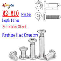 1-10 Sets: M2-M10 Stainless Steel Furniture Rivet Connectors (Flat Hex Socket Head)