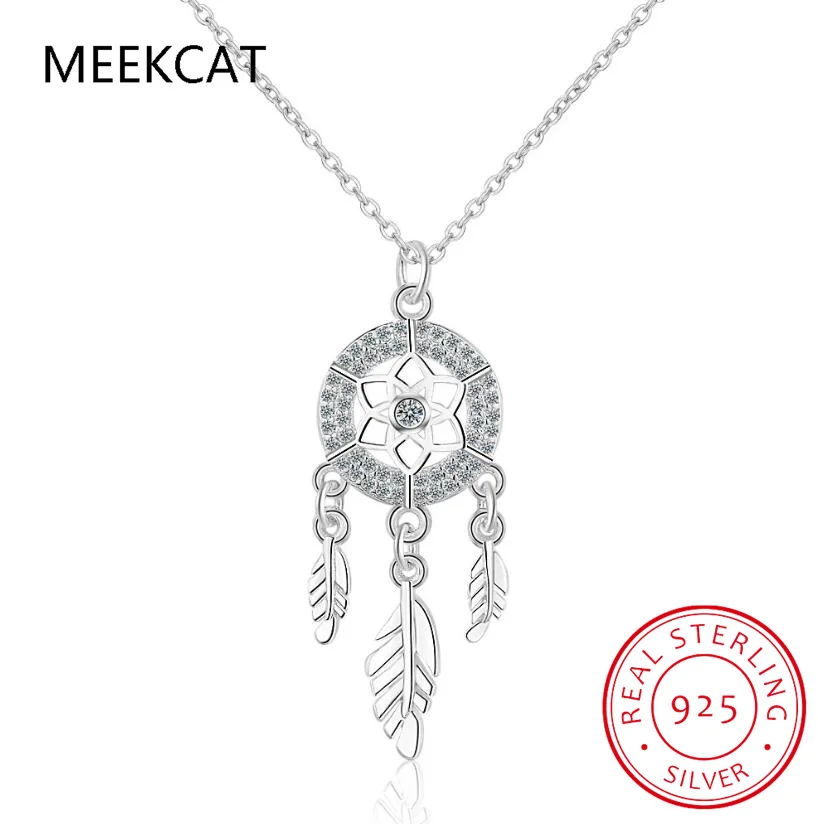 S925 Sterling Silver Dream Catcher Necklace For Women Simple Carved Zircon Clavicle Pendant Necklace Holiday Jewelry Gift