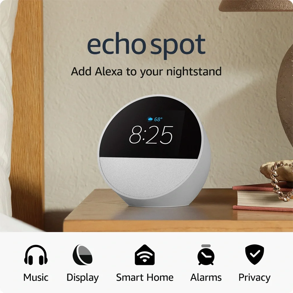 2024 release All-new Echos Spot Smart alarm clock with vibrant sound + Alexa