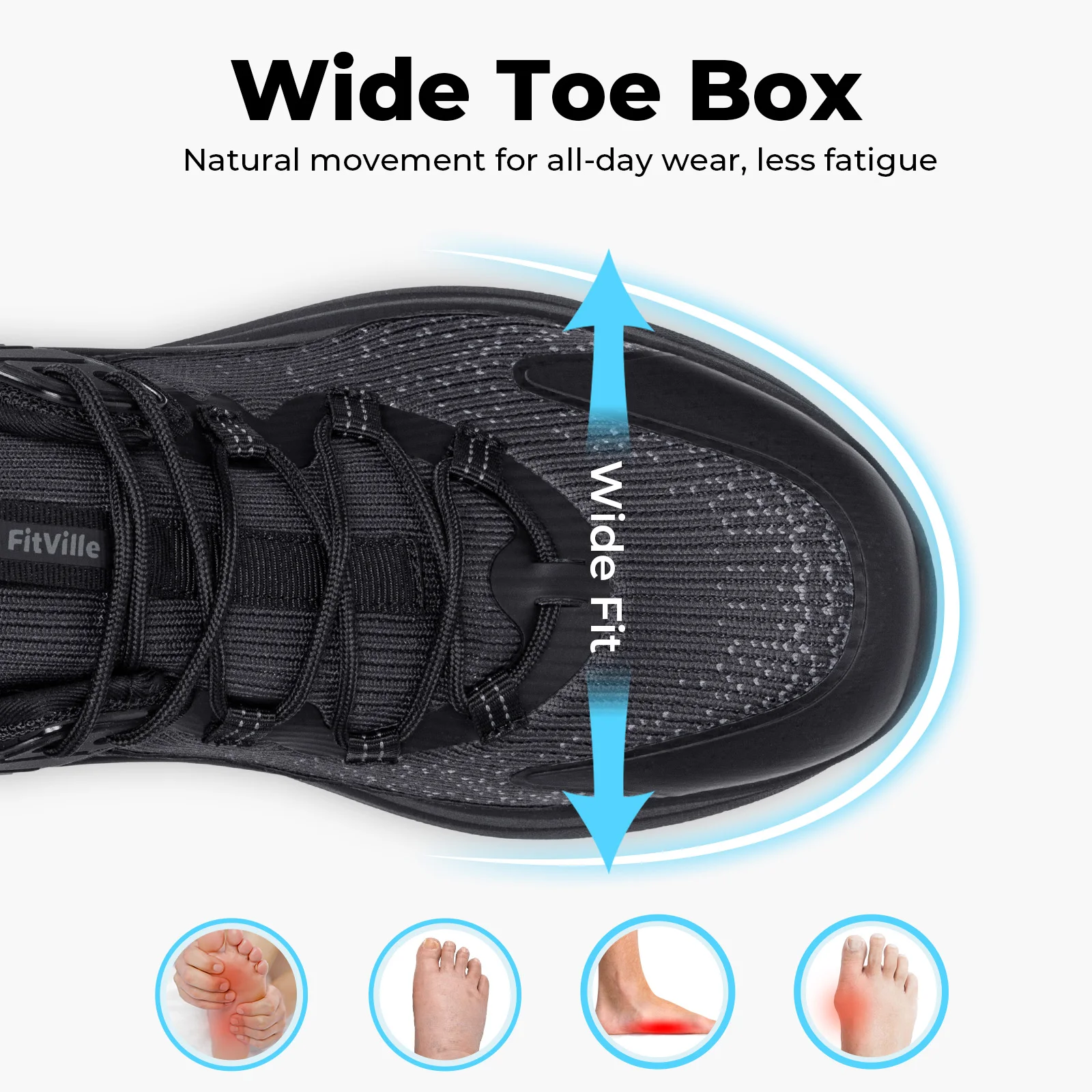 FitVille Sports Sneakers Extra Wide Toe Box Walking Shoes for Men Breathable Comfort Gym Running Shoes Slip-resistant Size 40-50