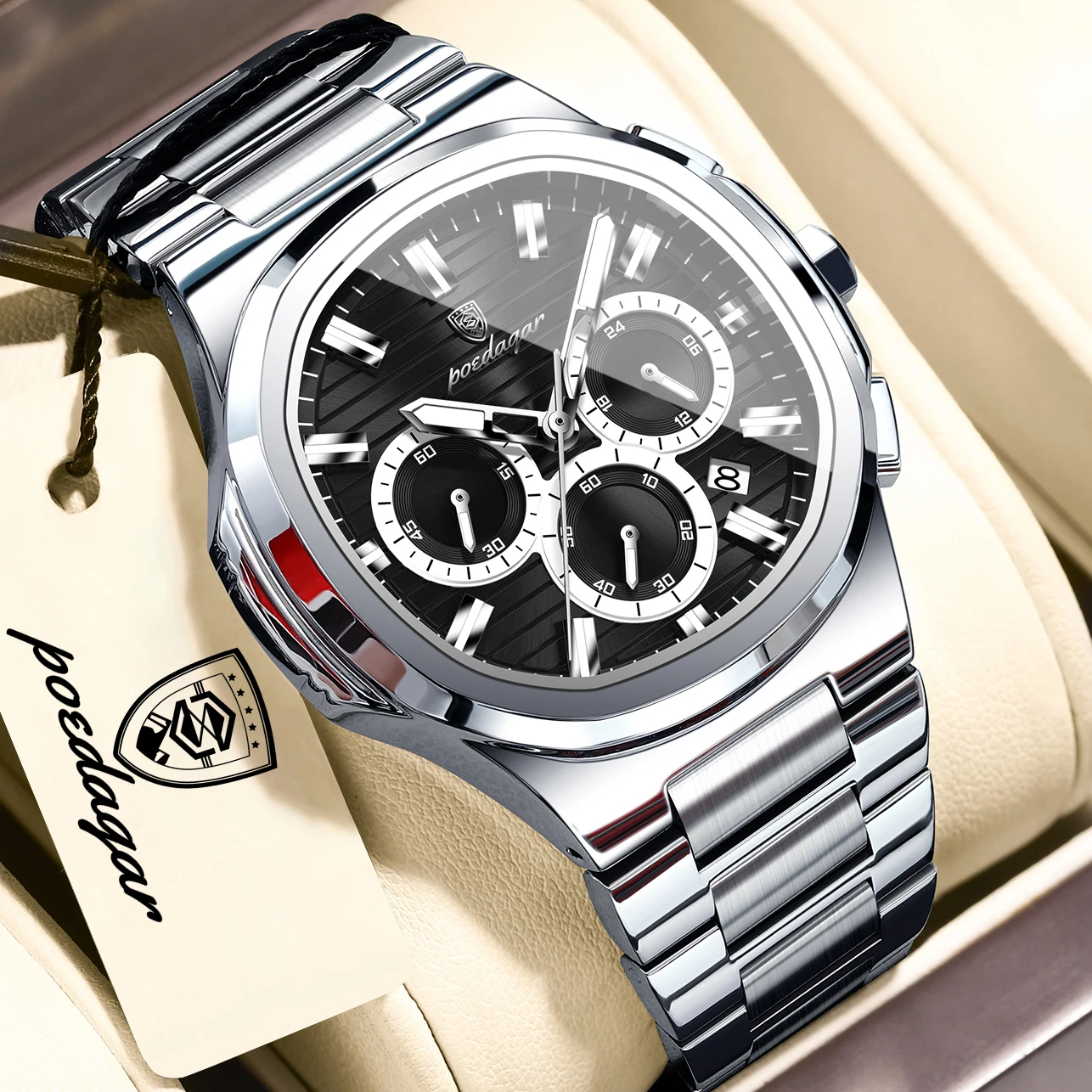 Men's Luminous Waterproof Stainless Steel Chronograph Quartz Watch