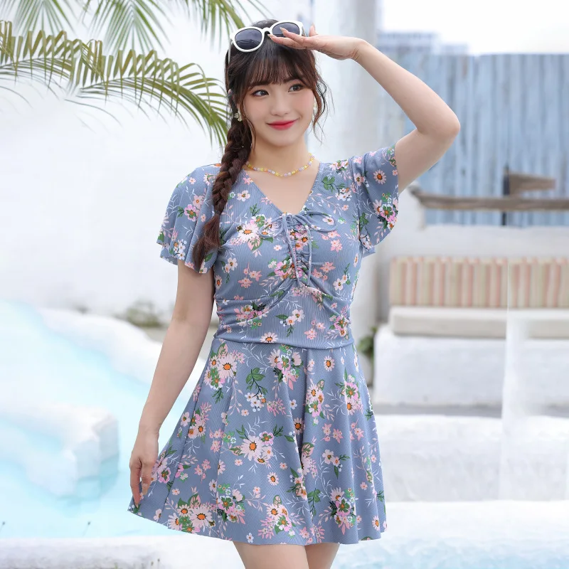 

V-Neck Plus Size Summer Women's Travel Vacation Floral Skirt Style Swimwear Fashion Hot Spring Outfit