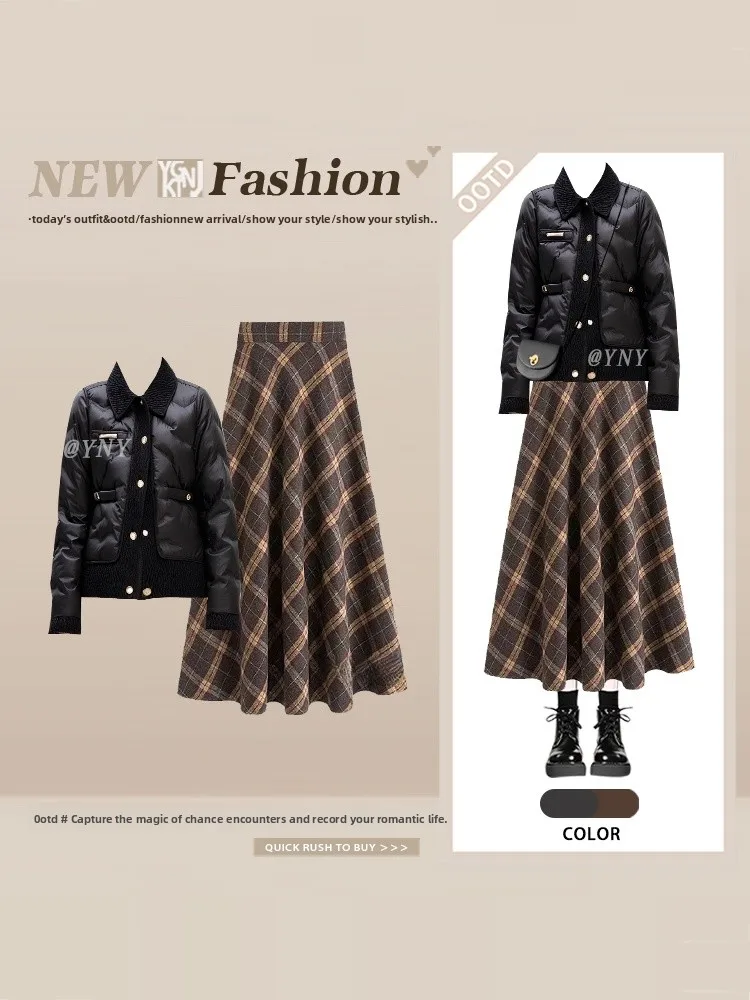 

Легкий комплект с короткой рубашкой и клетчатой юбкой в корейском стиле, женская модная верхняя одежда, повседневная одежда для зимнего сезона