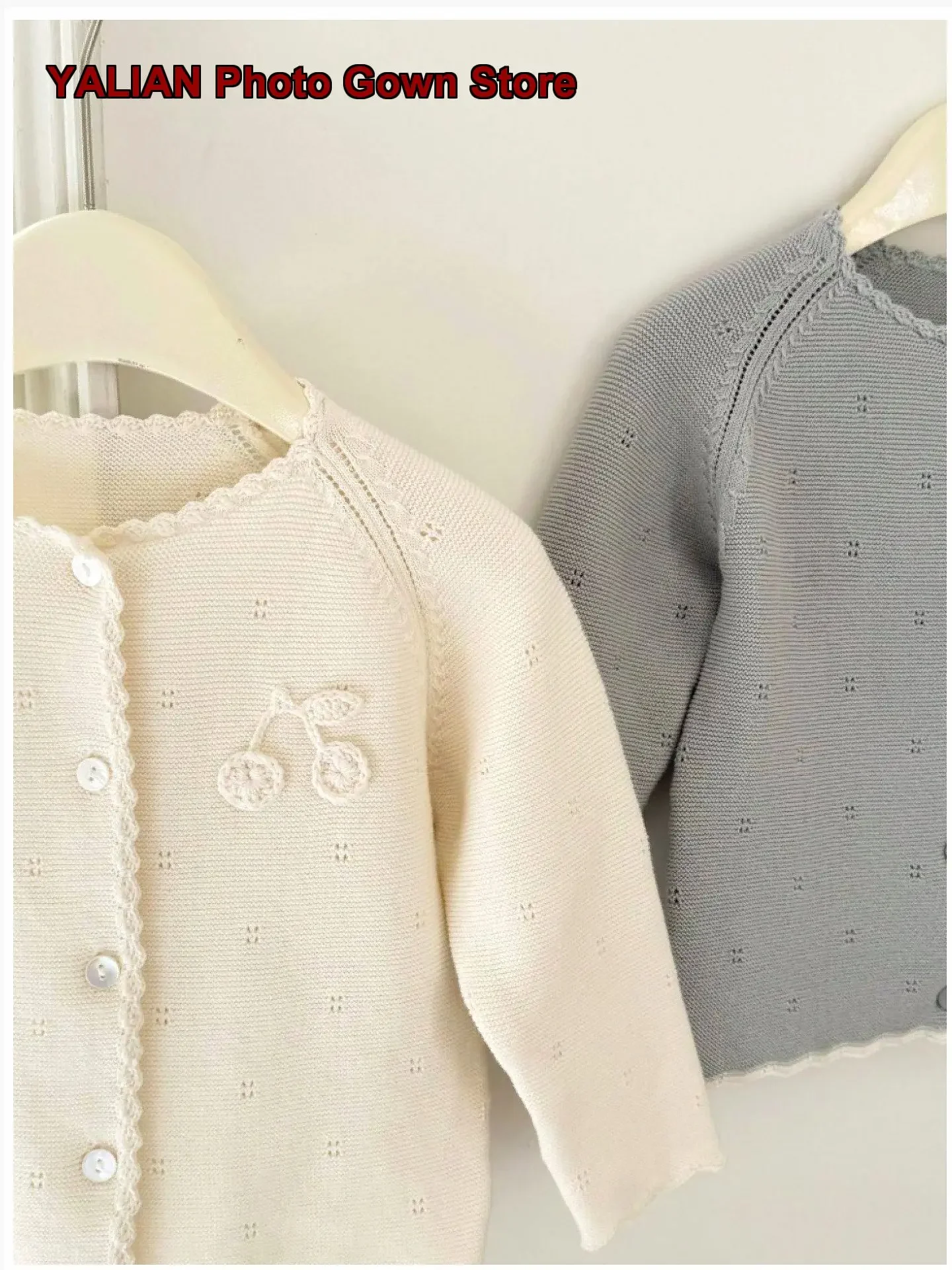 Girls 26 Spring Autumn Stylish Thin Solid Color Cotton Hollow Out Lace Kids Knit Jacket