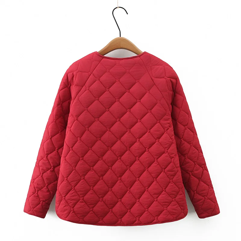 Einfache Raglan ärmel dünne Parkas Frauen Herbst Winter 2023 plus Größe Freizeit kleidung Argyle gepolsterten Mantel thermische Stepp jacke