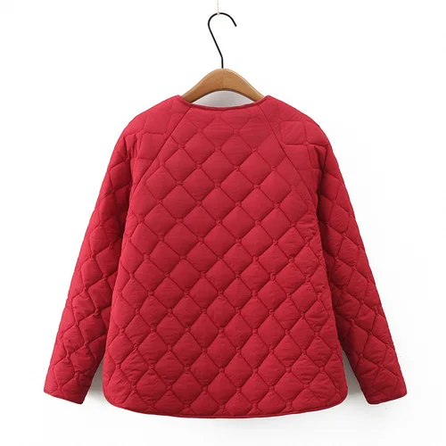 Imagen 2 del producto Parkas finas simples de manga raglán para mujer, ropa informal de talla grande para otoño e invierno, Abrigo acolchado Argyle, chaqueta acolchada térmica