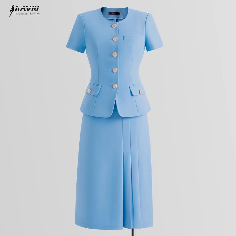 

NAVIU Short Sleeve Suit Set For Women Summer New Fashion Elegant Work Uniform Professional Office Ladies Slim Blazar and Skirt