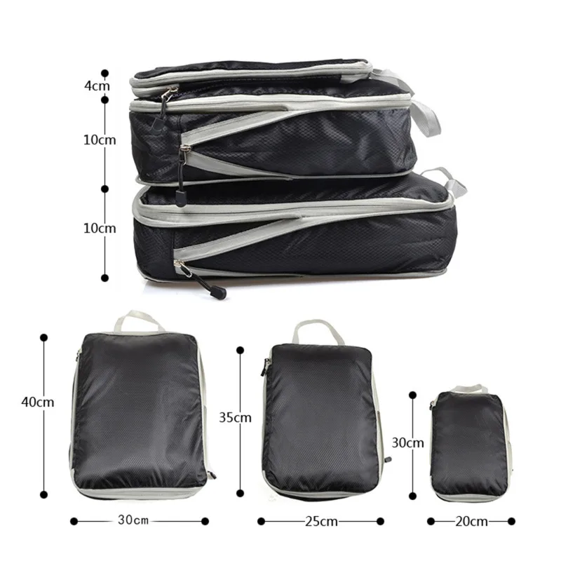 Compressão Embalagem Cube Set, saco de armazenamento compressível, dobrável Travel Bag, Bagagem Organizer, 3 Pcs