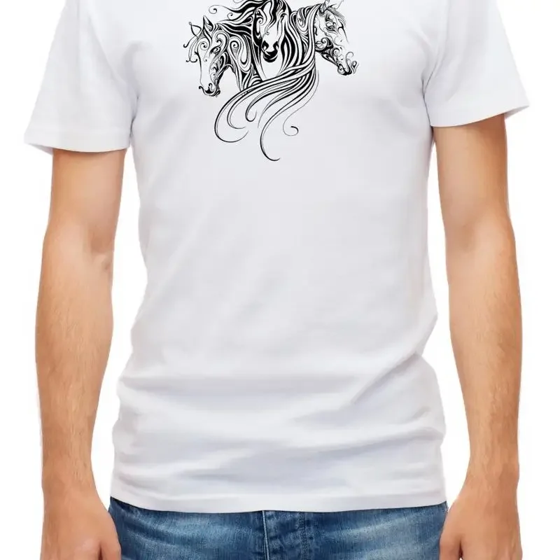 Stylized Horse Animal Drawings White Men's T Shirt F410