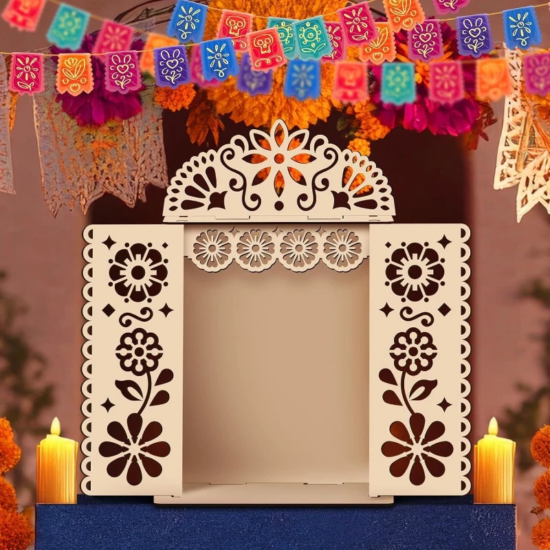 Day of the Dead Wooden Altar Memory Box Frame – Festival Shadow Box Commemorative Decoration Display