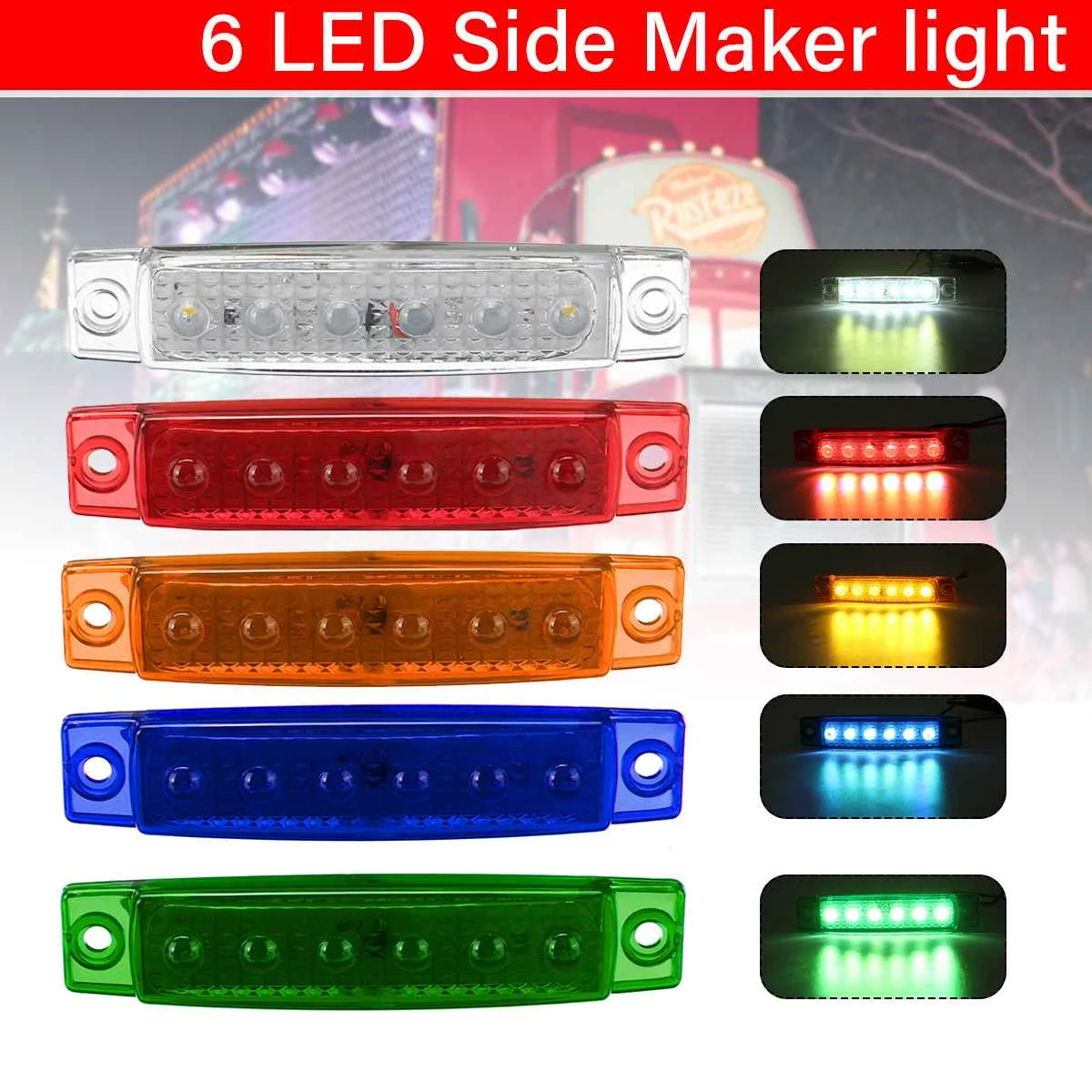 

2pcs 12V 24V 6 Led Car Truck Side Marker Light Markerlight Turn Signal Lamp Tail Light Warning Trailer Bus Boat Lorry Caravan