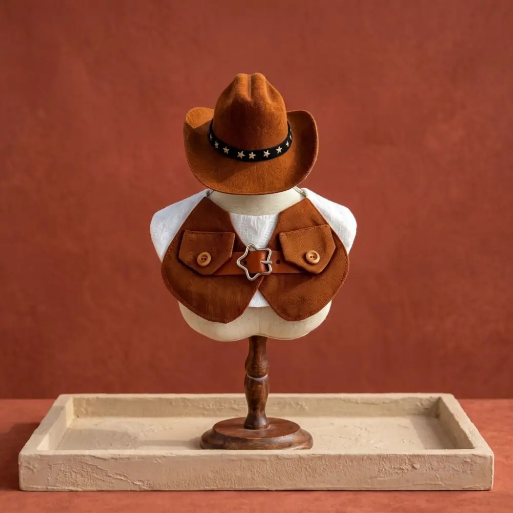 Cute Denim Dog Cowboy Costumes Retro Dress-Up Puppy Vest Set with Star Hat with Bow Tie Cats Costume Wild West