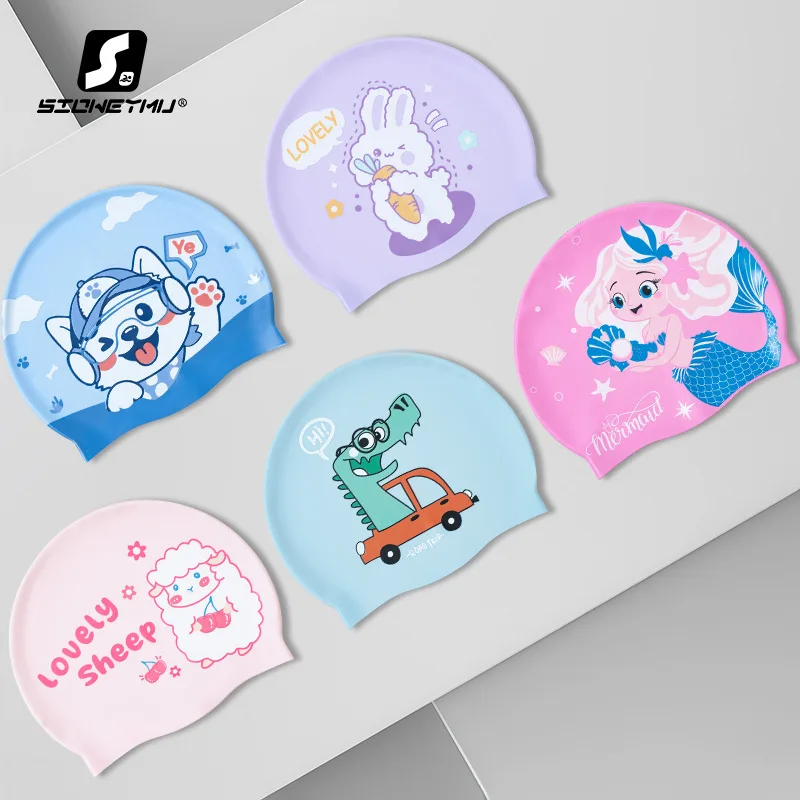 

Waterproof Silicone Swim Cap for Kid Ear Protection Cute Cartoon Swimming Hat for Boys and Girls Long Hair Swim Cap Bathing Gear