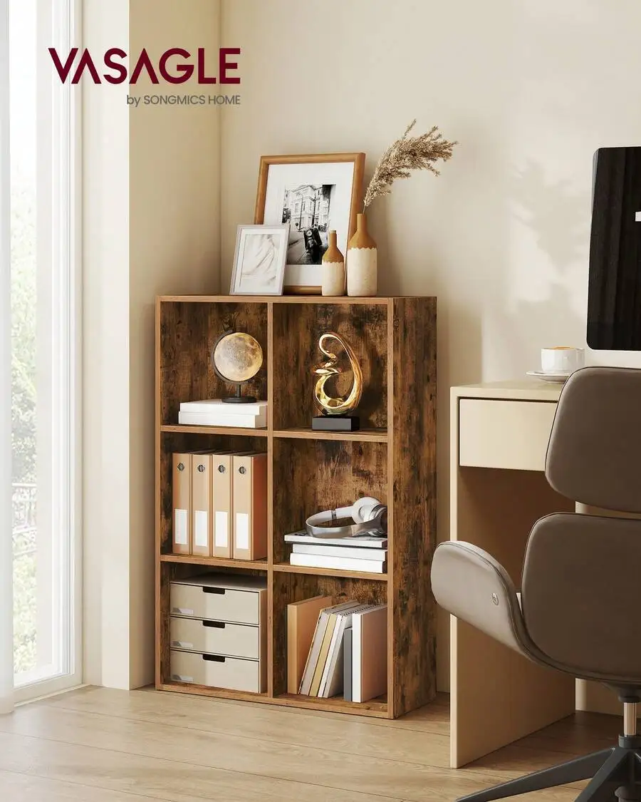 Custos Collection - Bookshelf, Bookcase, Cube Shelf With 6 Compartments, 9.4 X 25.8 X 38.6 Inches, Storage Shelf, For Living Roo