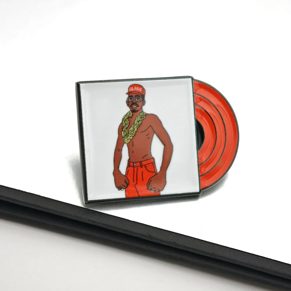 Hip-Hop Glang Cartoon Brosche Goldkette Herren Charakter Reversnadel Rote Vinyl-Schallplatten-Abzeichen Streetwear Rap Fan Schmuck Geschenk – Detail 7