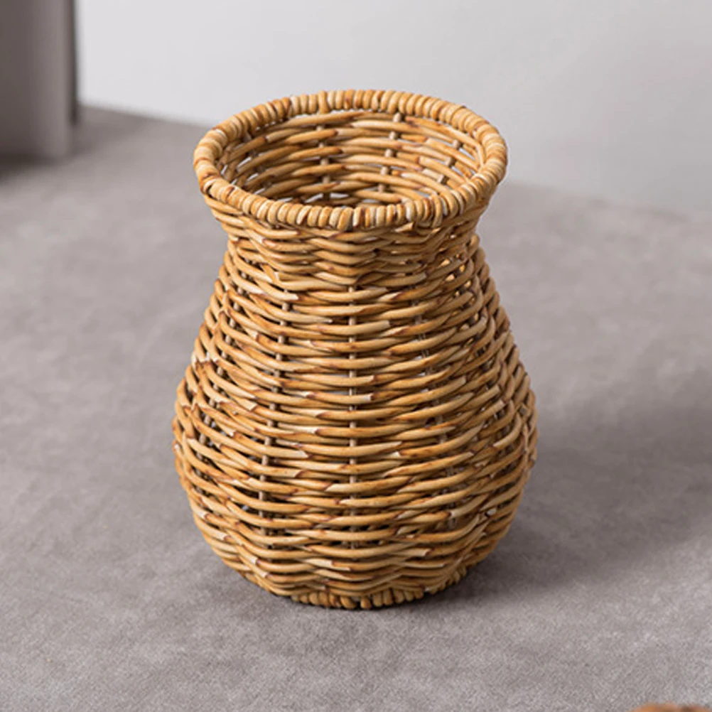 

Rustic Imitation Rattan Flower Vase Decorative Home Office Balcony Dried Flower Holder Imitation Rattan Vase Desktop Adornment