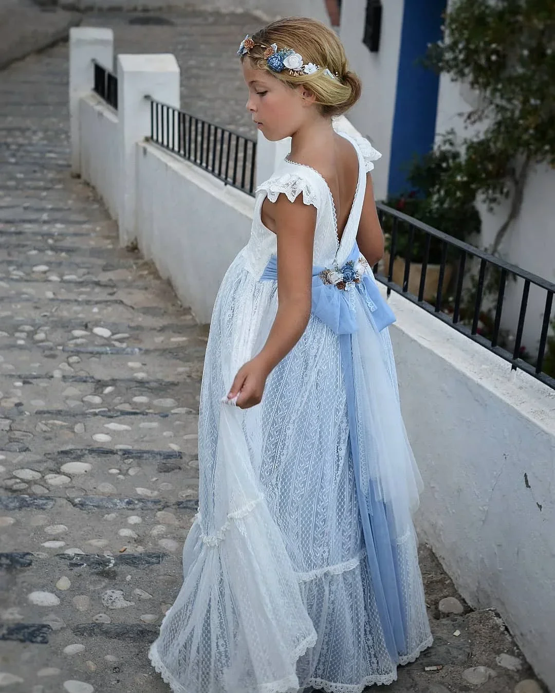 Robe en dentelle florale dégradée vintage pour demoiselle d'honneur, robe longue en tulle, ceinture en ruban, demoiselle d'honneur, fête de mariage, fille