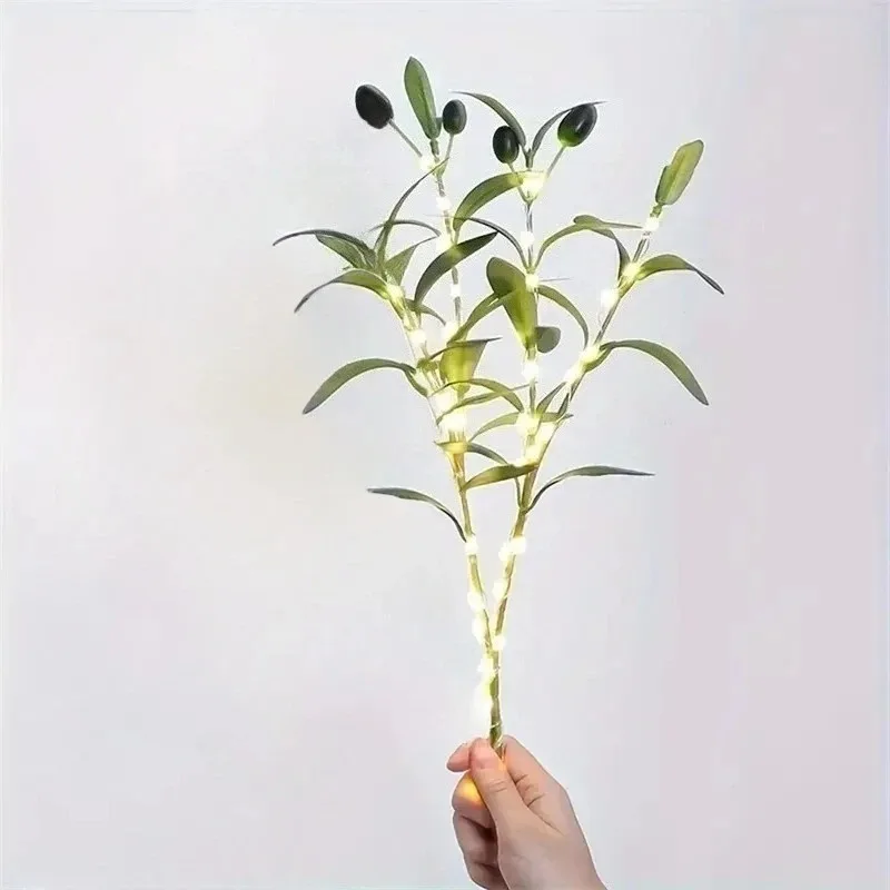 Artificial Green Olive Branch LED Light Decorative Lamp for Home Room Cafe Office Party Atmosphere Decoration
