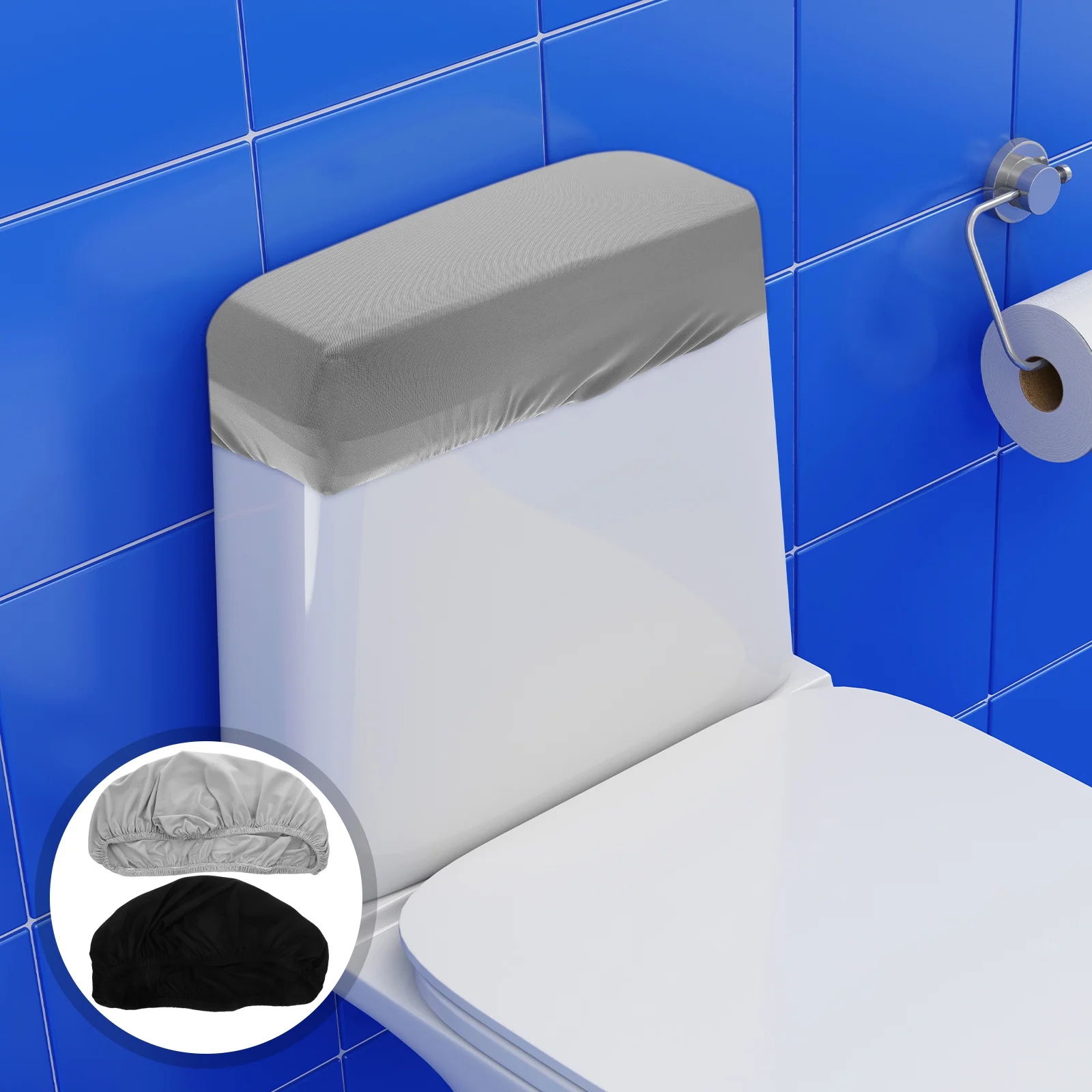 

2pcs Toilet Tank Dust Cover Universal Washable Soft Protector Lid Stretchable Polyester Bathroom Enhancer