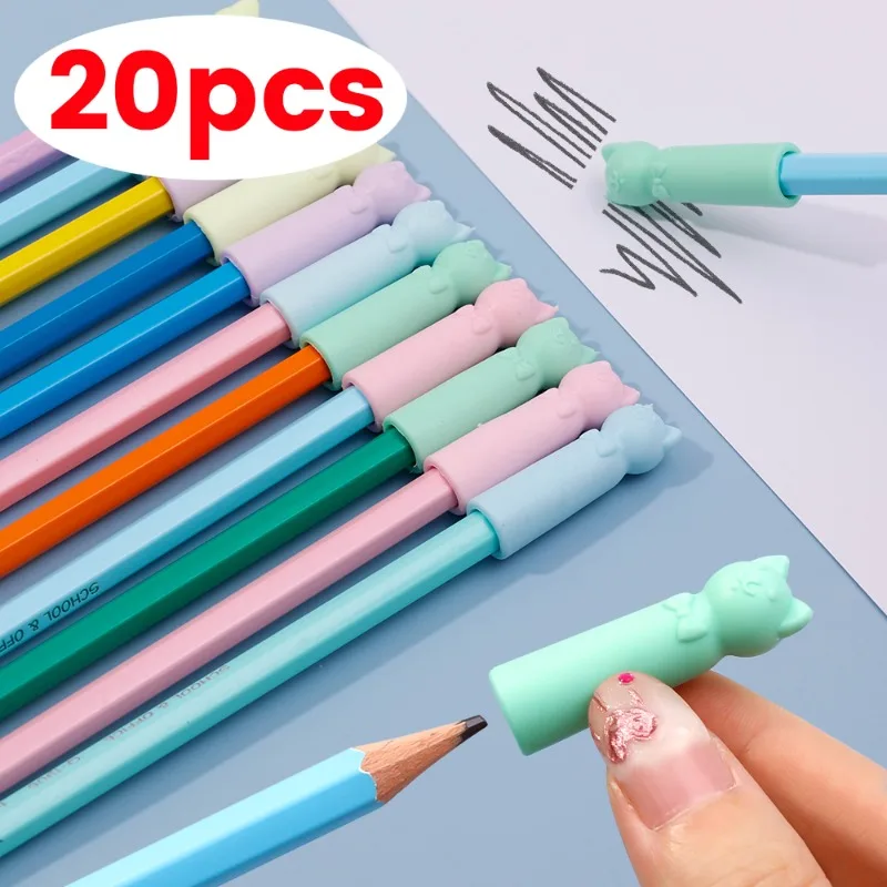 1/20Pcs Cute Cat Shape Pencil Top Erasers Universal Pen Nib Protector Cover Student Drafting Sketching Writing Stationary Eraser