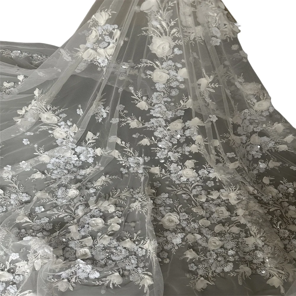 

African Lace Fabric SYJ-1401888 High Quality French Mesh Lace Fabric With Sequins Nigerian For Wedding Dress