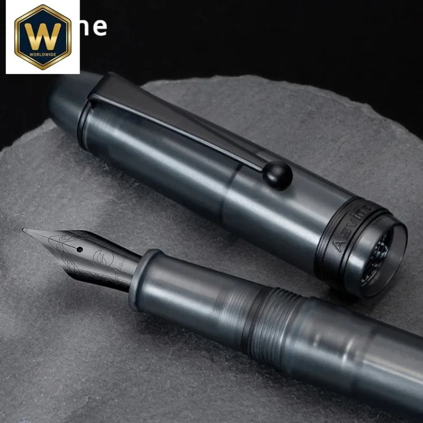 Asvine V126 Fountain Pen (EF/F/M Nib) Acrylic Matte Black Transparent Luxury Calligraphy Pen for School Office Stationery