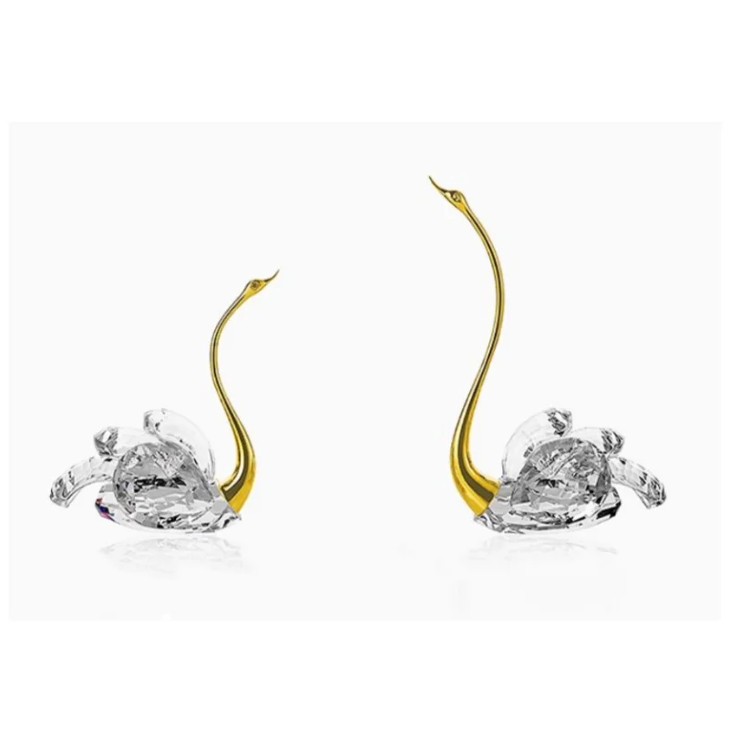 Glass Handicrafts Crystal Swan Simulated Bird Swan Couple Animal Sculpture Golden Metal Figurine Home Decoration Accessories