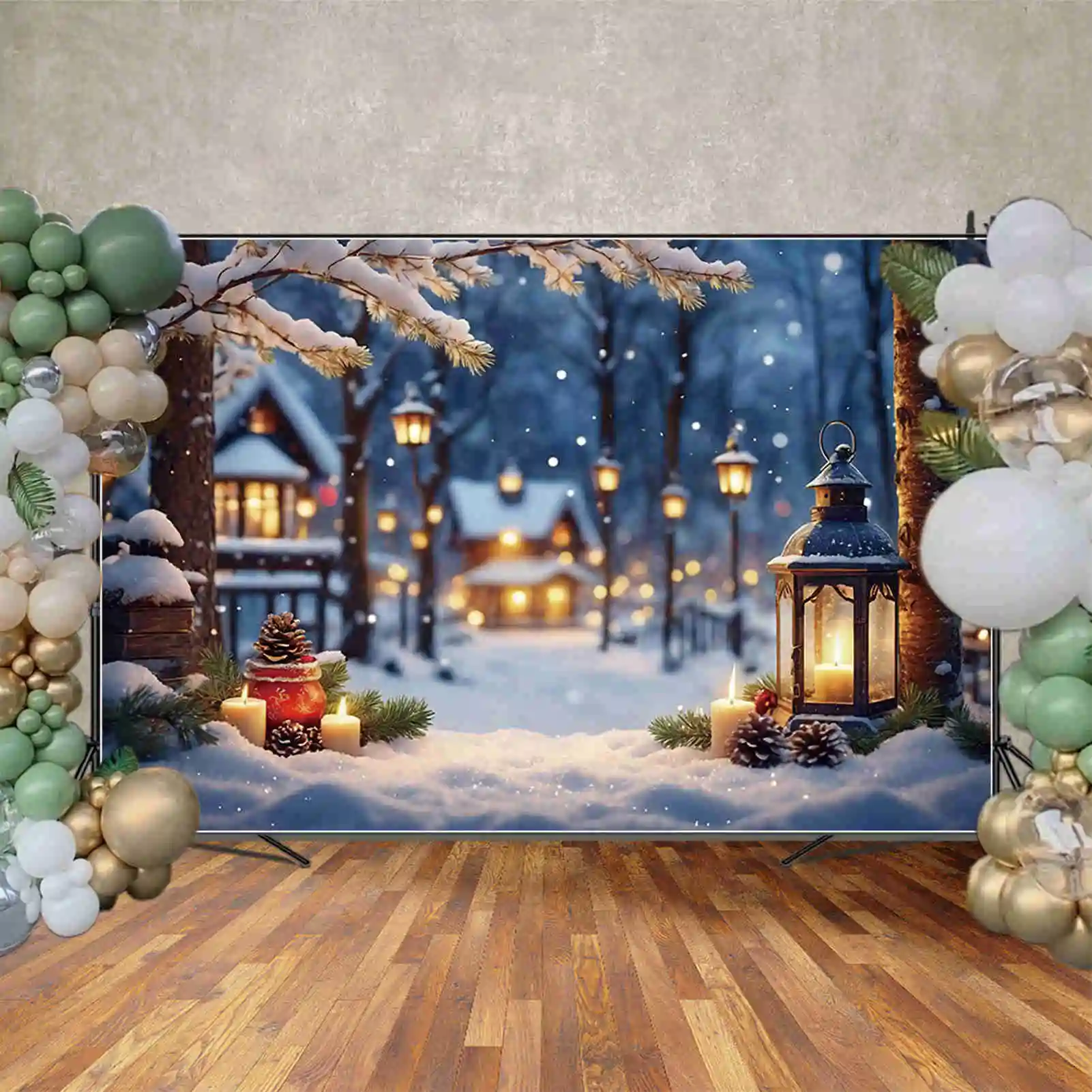 MOON.QG Kerstdorp Achtergrond voor Fotografie Pijnbomen Lichten Photocall Achtergrond Kind Winter Fotostudio Accessoires