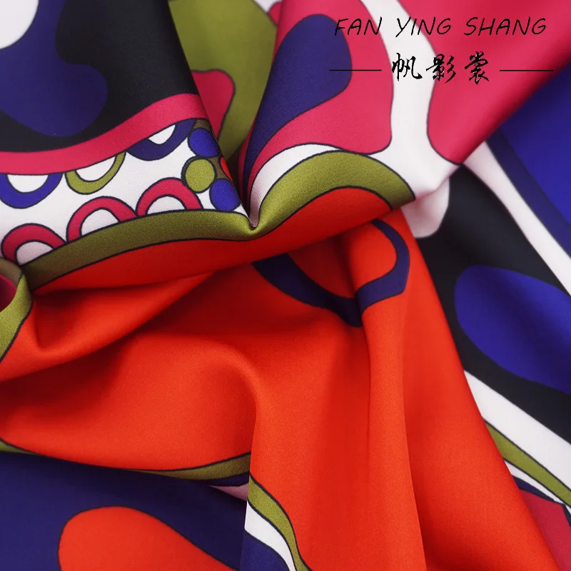 2026 New Fashion Psychedelic Geometric Luxury Stretch Satin Fabric For Dress Telas Para Costura Tissus Couture ткань Cloth Diy