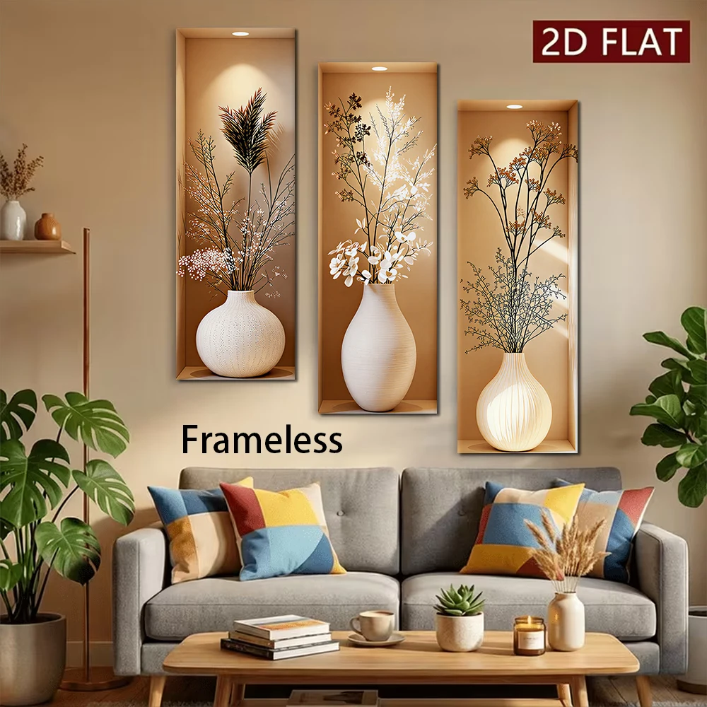1 set of modern minimalist triptych frameless wall stickers, decorative paintings, living room entrance, sofa, background wall,