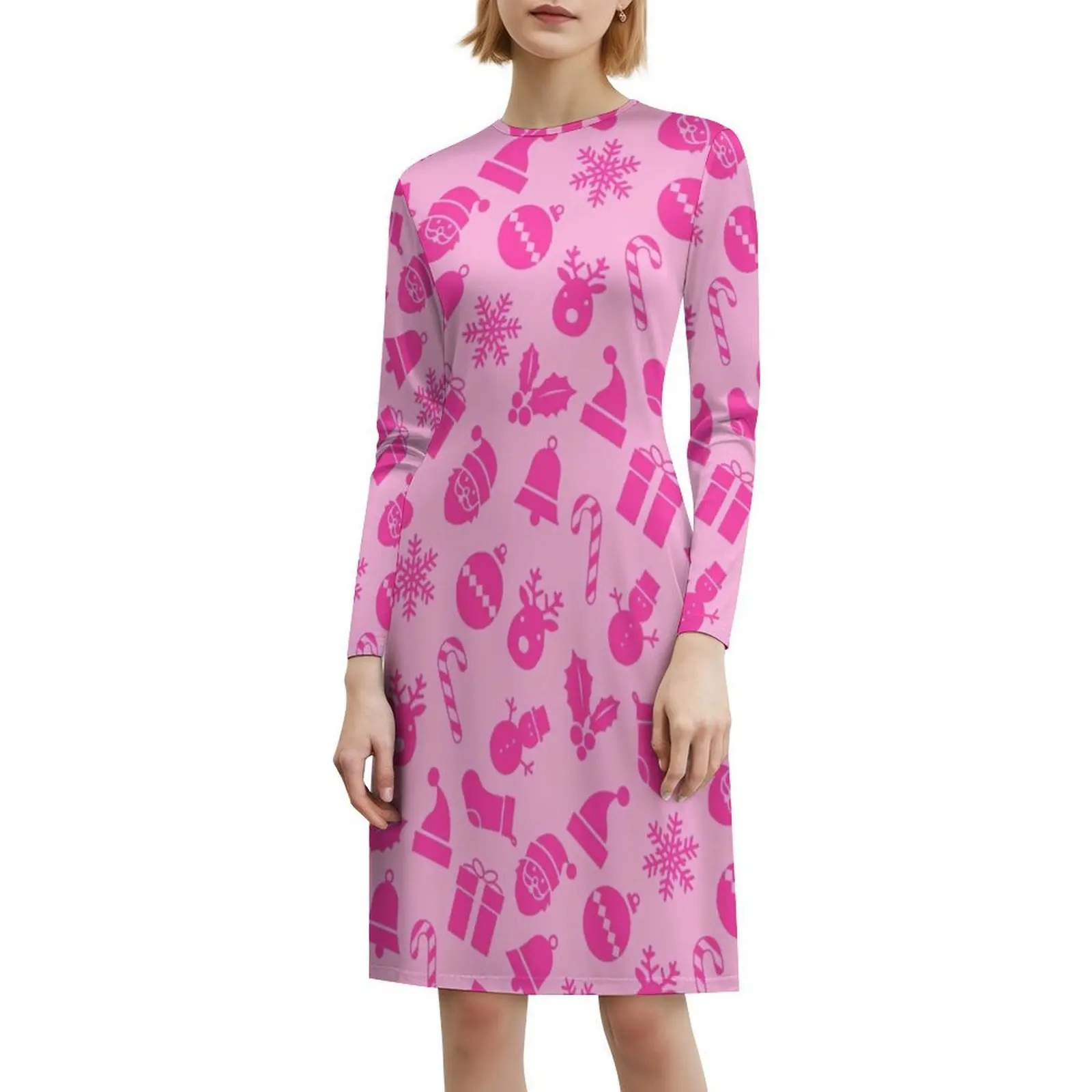 لطيف منفعل احتفالي سانتا كلوز عيد الميلاد الديكور المرأة فستان حفلة أنيقة فستان على شكل حرف a مع خيارات قصيرة/طويلة/أكمام #6