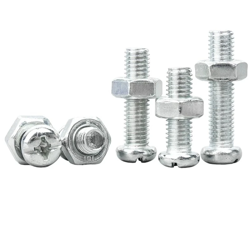 M3 M4 M5 M6 Zinc Plated Carbon Steel Machine Screws Phillips Cross Recessed Round Pan Head Screw Nut Set Mix Sizes Set Kit
