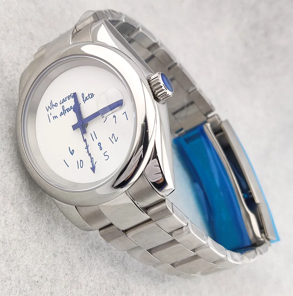 36 مللي متر/39 مللي متر ساعة NH35 ساعة من يهتمني بالفعل متأخر ساعة الأزرق الهاتفي الفولاذ المقاوم للصدأ الياقوت الكريستال ساعة مقاومة للماء