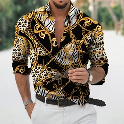 Fashionable men's spring and autumn Baroque shirts, luxurious long sleeved Baroque 3D social shirts, men's autumn clothing