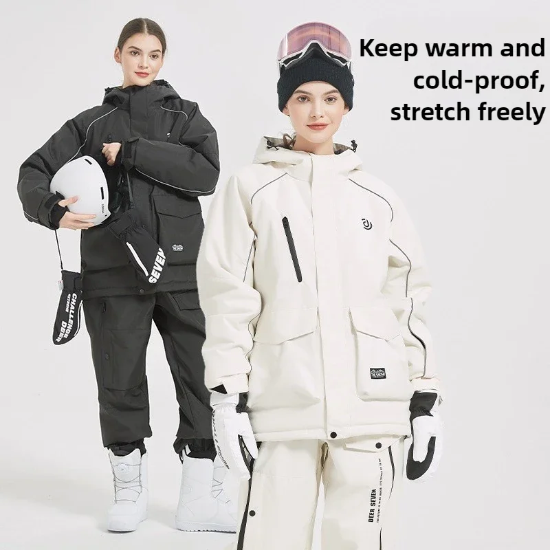 Waterproof Thicken Snow Clothes Women Hooded Windproof Ski Jacket Men Winter Warm Ski Pant Trousers Snowboard Coat Unisex