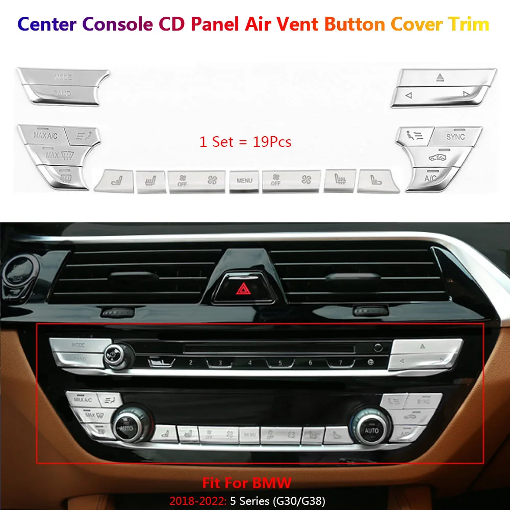 Full Set For BMW 5 G30 G38 Chrome Hand Brake Start Stop Steering Wheel Multi Media Window Lift CD Air Vent Button Cover Trim
