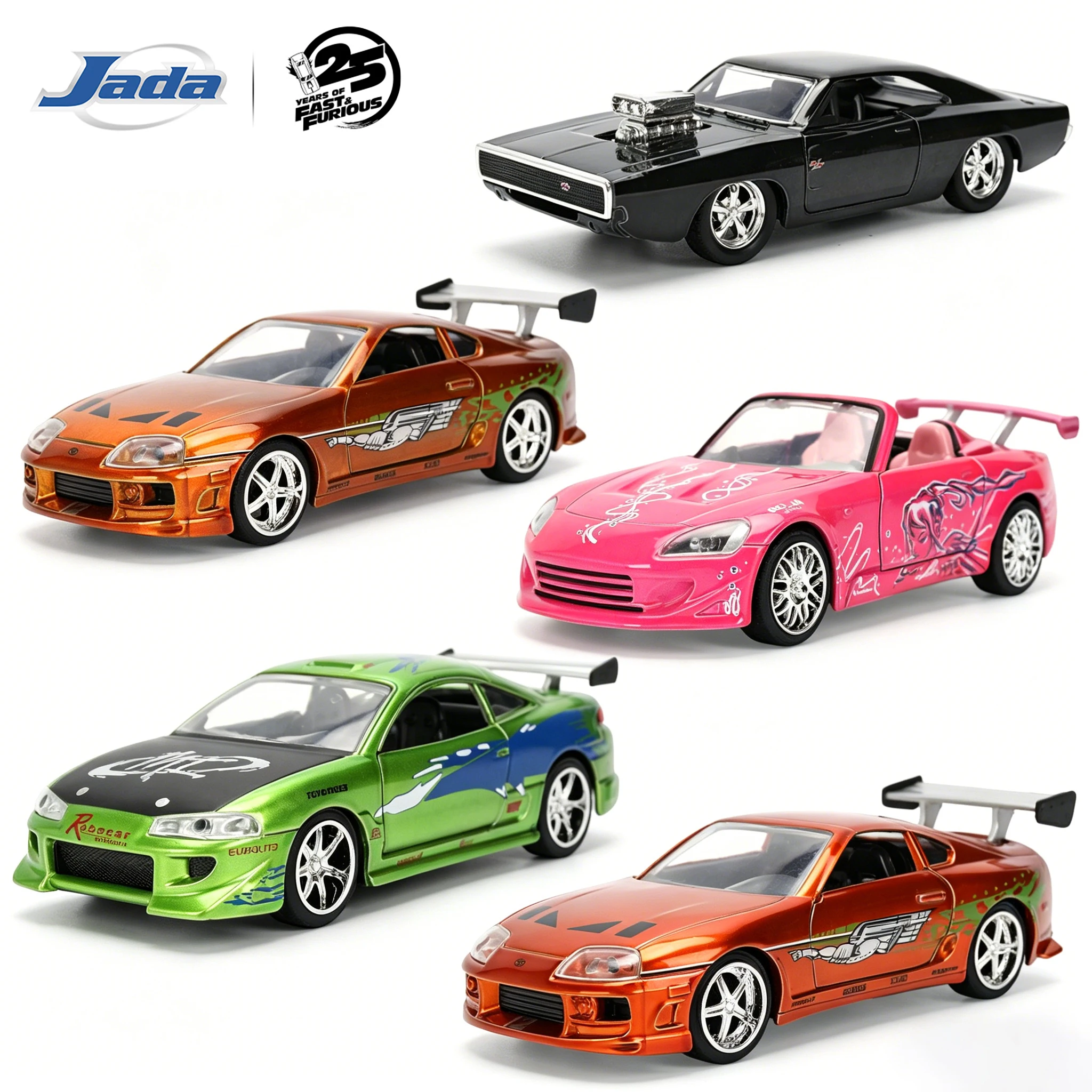 Colección de autos a escala 1:32 del 25.º aniversario de JADA – Fast & Furious Mitsubishi Eclipse/Toyota Supra/1970 Dodge Charger/Honda S2000