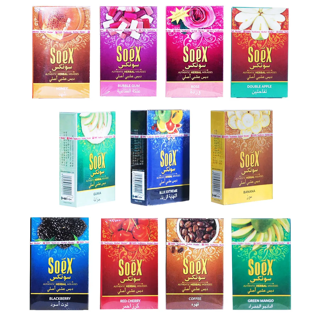 10pcs 500g Soex Herbal Hookah Shisha Tobacco Flavors Molasses 500 Grams, No Nicotine, Nicotine Free