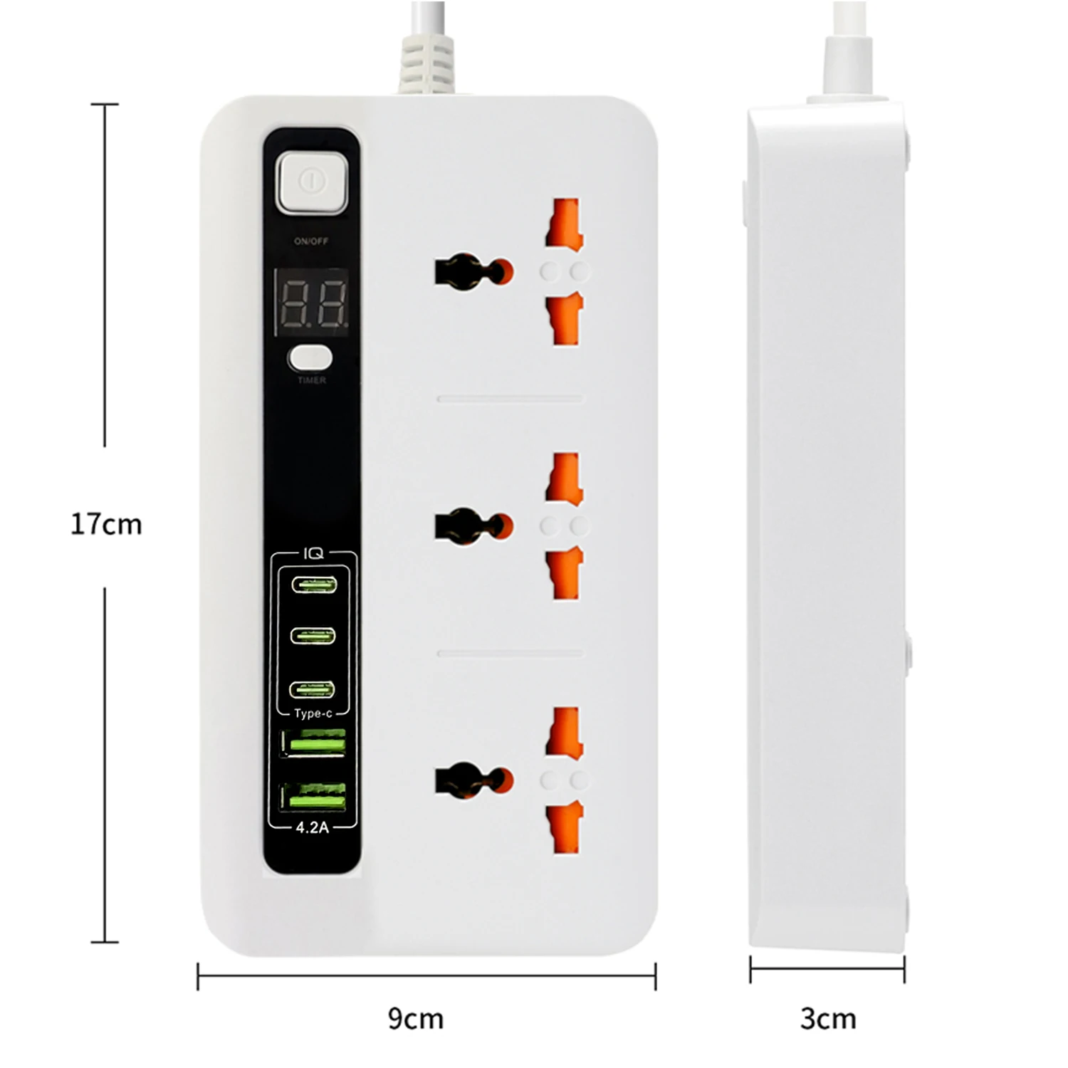 Universal Outlet EU/UK Plug Power Strip Timer Sockets With 2M Extension Cable 2 USB 3 TYPE-C Network Filter Fast Charging Socket