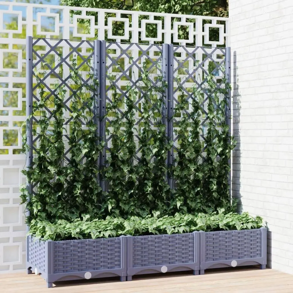 Blue Grey Garden Planter with Trellis, 120x40x121.5 cm, Durable PP for Outdoor Use